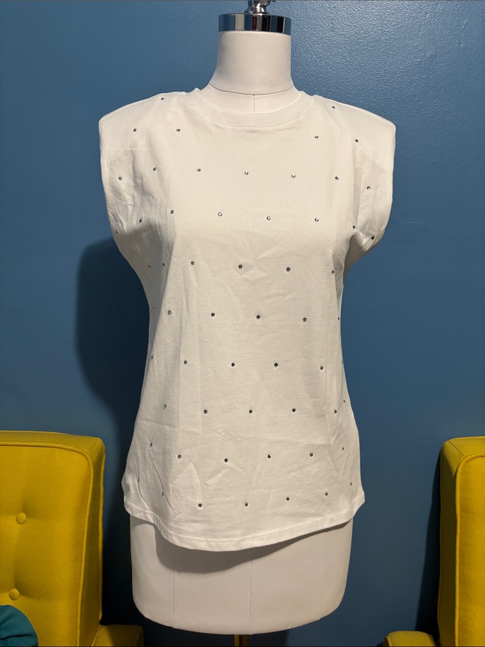 Rebecca Minkoff White Sleeveless Tank with Silver Studs